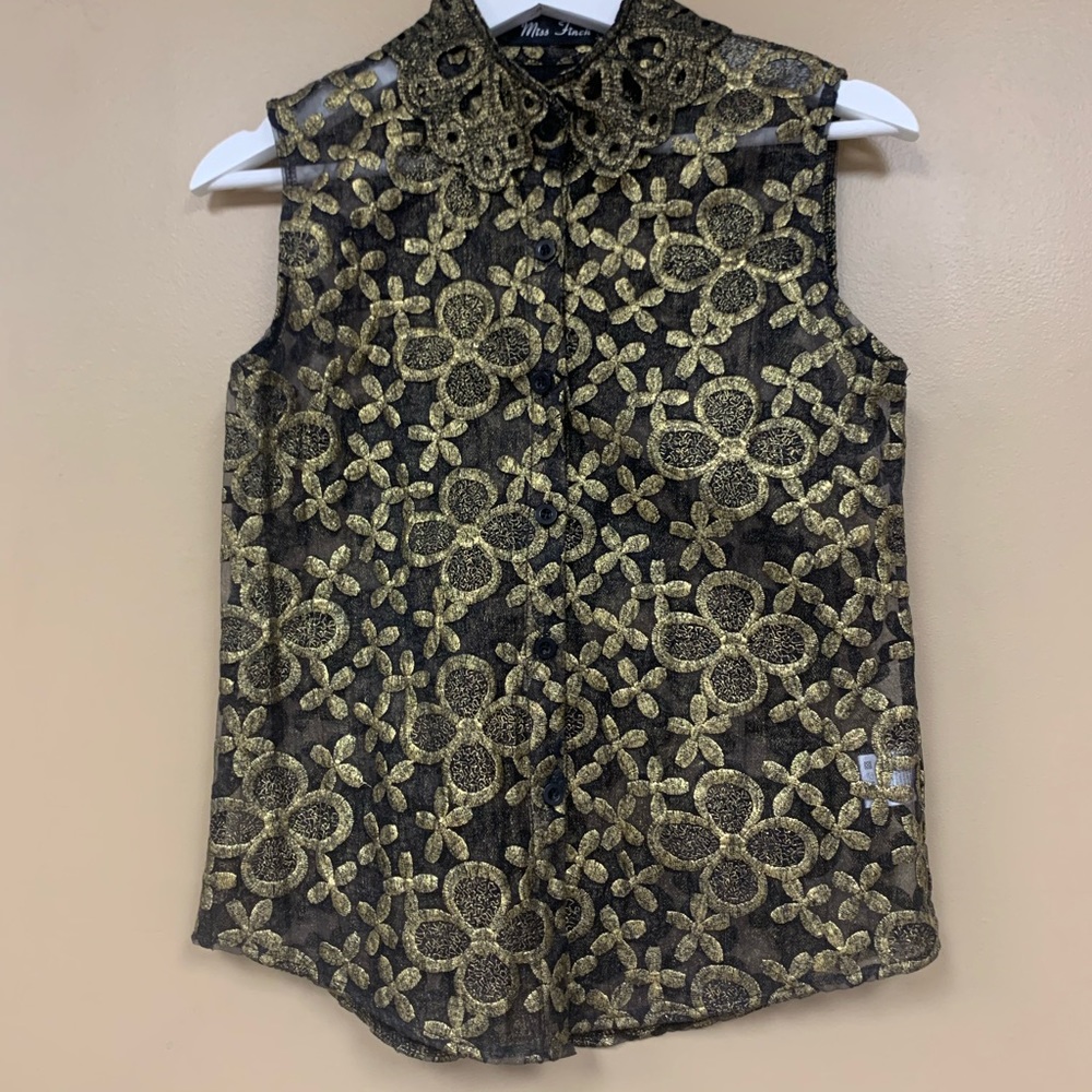 Miss Finch NYC Sheer Gold and black Sleeveless S
